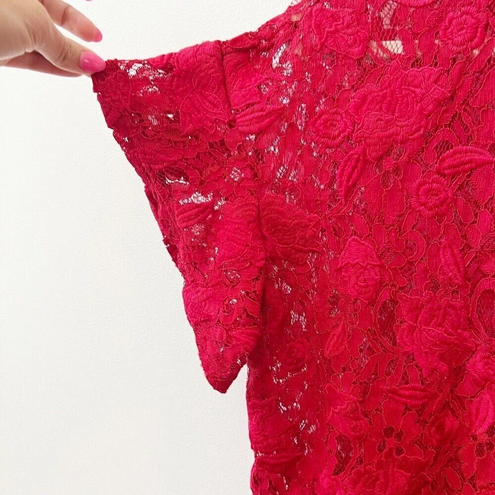 Womens Red Lace Short Sleeve Sheer Blouse Sexy Sz XL Who What Wear - Picture 3 of 6